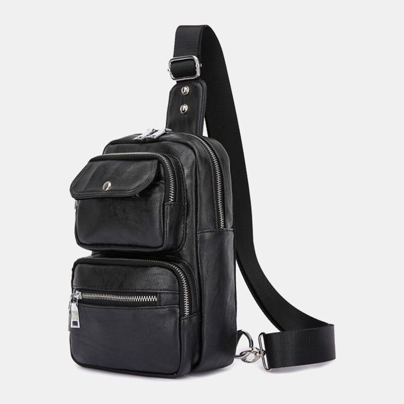 Miesten Pu Nahka Monitaskuinen Suuri Kapasiteetti Vintage Crossbody Bag Rintalaukku Sling Bag