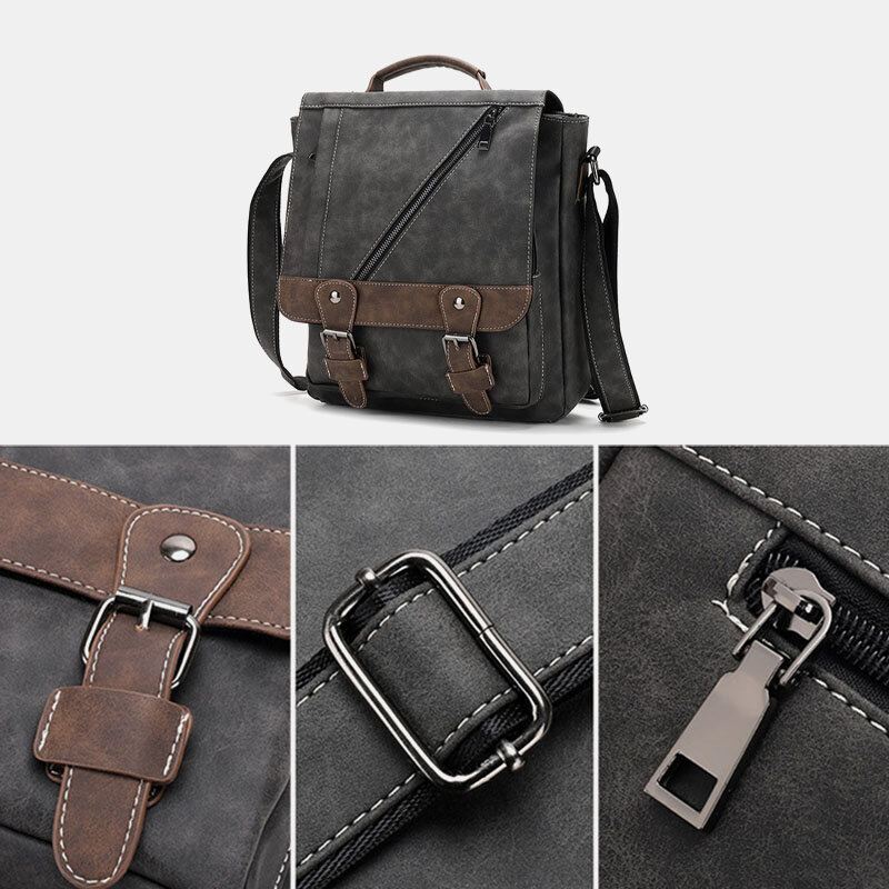 Miesten Pu Nahka Suuri Kapasiteetti Vintage Casual Vedenpitävä Hengittävä Crossbody Laukut Olkalaukut Käsilaukku