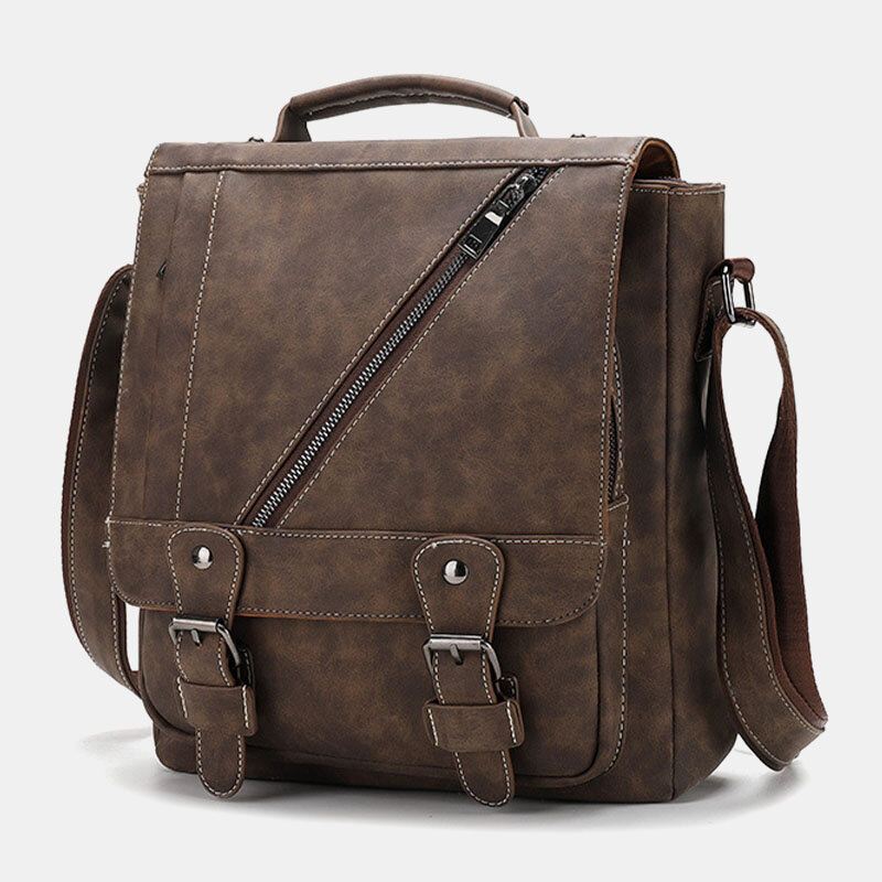 Miesten Pu Nahka Suuri Kapasiteetti Vintage Casual Vedenpitävä Hengittävä Crossbody Laukut Olkalaukut Käsilaukku