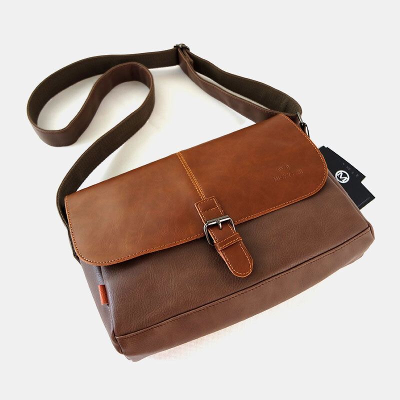 Miesten Pu Nahka Suuri Tilavuus Varkaudenesto Päällinen Vetoketju Vintage Casual Messenger Bag Crossbody Laukku Olkalaukku