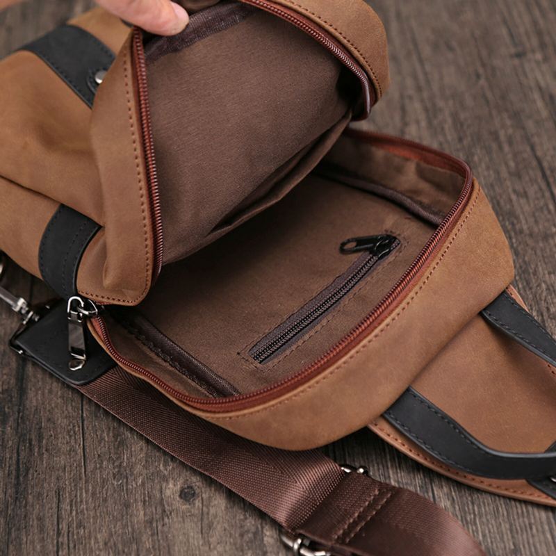 Miesten Pu Nahka Vintage Suurikokoinen Rintalaukku Ulkokäyttöinen Kannettava Crossbody Laukku Vedenpitävä Olkalaukku