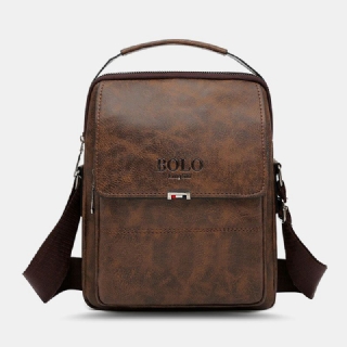 Miesten Pu Nahka Vintage Texture Suuri Kapasiteetti Vetoketju Decor Crossbody Laukku Olkalaukku Käsilaukku