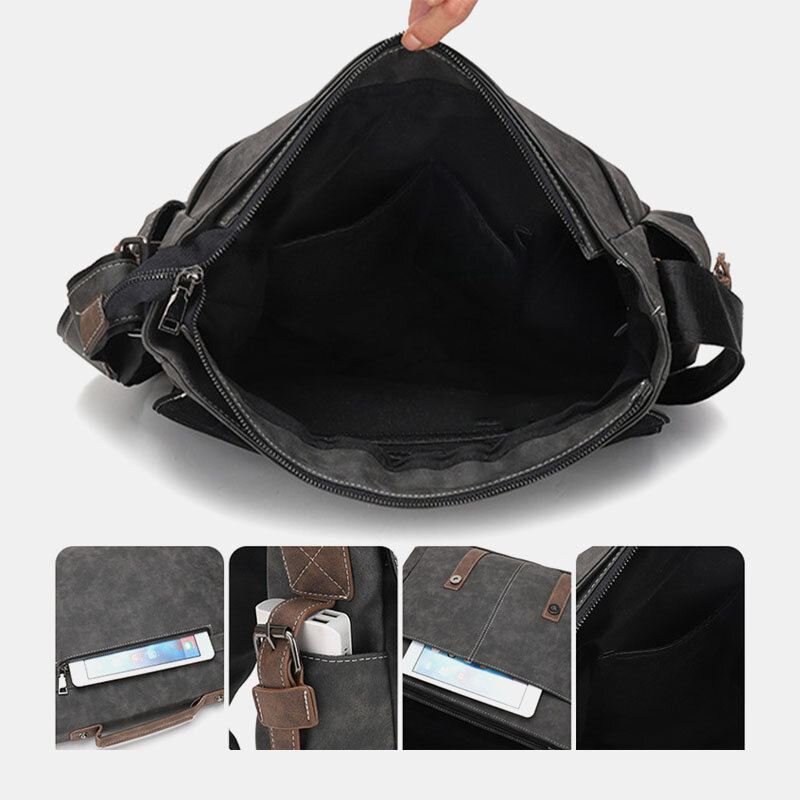 Miesten Pu-nahkainen Läppä Suuri Tilavuus Crossbody Laukut Rento Muoti Monitaskuinen Messenger Bag Käsilaukku Olkalaukku