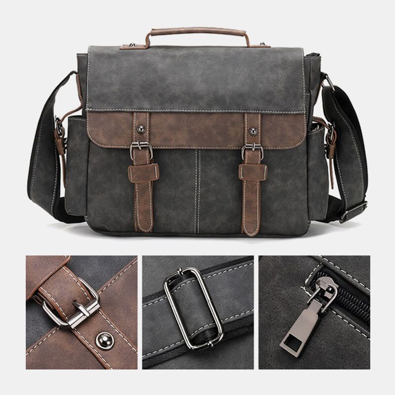 Miesten Pu-nahkainen Läppä Suuri Tilavuus Crossbody Laukut Rento Muoti Monitaskuinen Messenger Bag Käsilaukku Olkalaukku