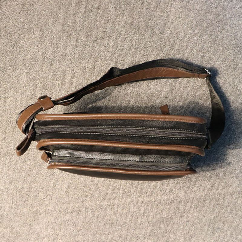 Miesten Rento Pehmeä Nahkainen Selkä Varkaudenesto Tasku Crossbody Laukut Messenger-olkalaukku