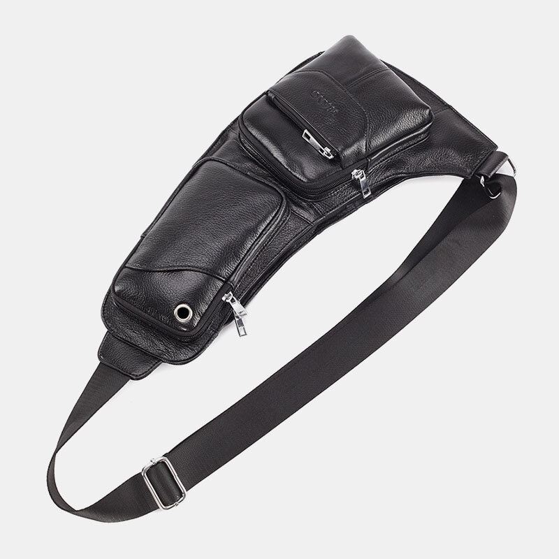 Miesten Solid Aitoa Nahkaa Kuulokepistoke Crossbody Bag Rintalaukku Sling Bag