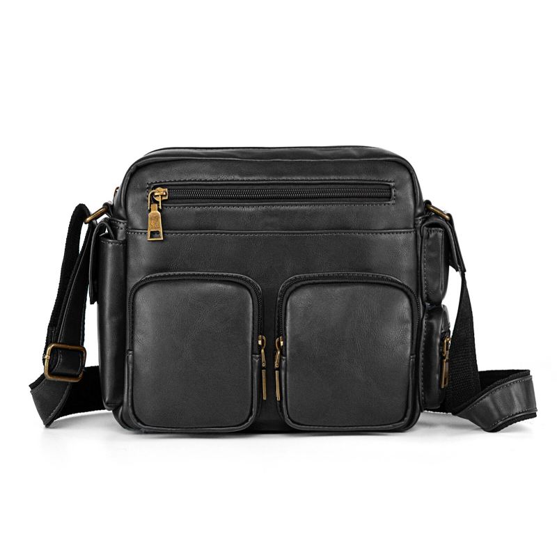 Miesten Tekonahkainen Moniosastoinen Suuri Tilavuus Crossbody-laukku Business Casual Vetoketjullinen Olkalaukku