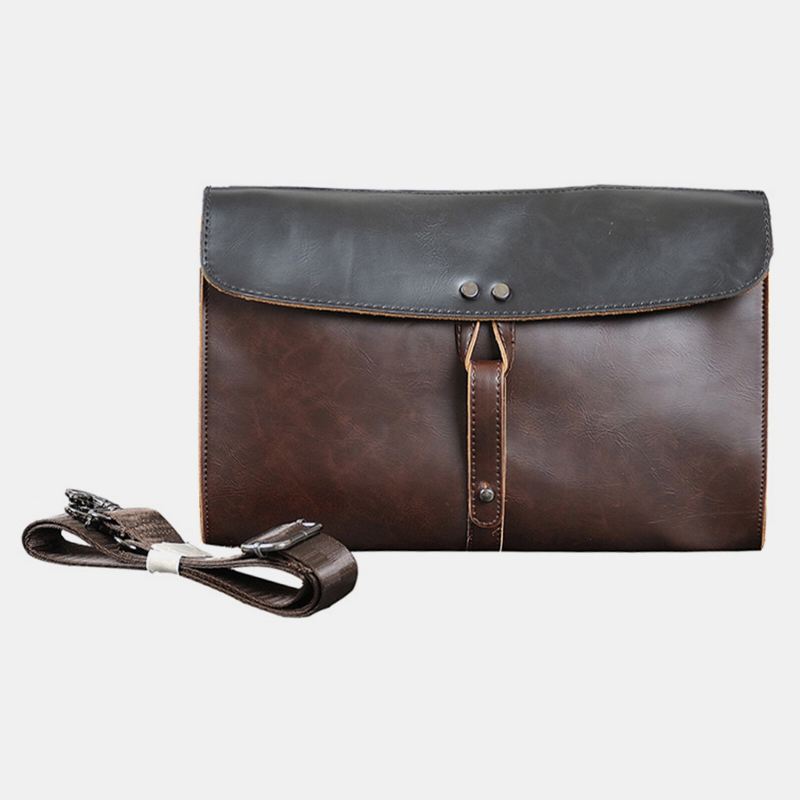 Miesten Tekonahkainen Vintage Suuri Tilavuus Crossbody-laukku 13.3 Tuuman Kannettavan Tietokoneen Sisäosaston Käsilaukku