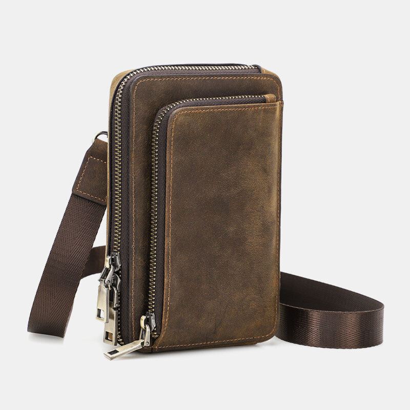 Miesten Vintage Aitoa Nahkaa Vetoketjulla Sivussa Vaihdettavat Hihnat Crossbody Laukku Suurikapasiteettinen Vyölaukku Vyötärölaukku