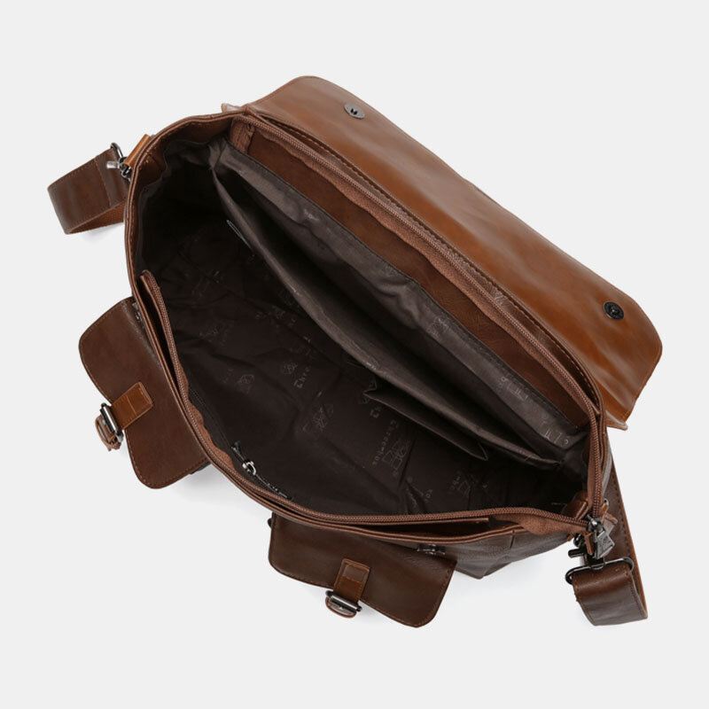 Miesten Vintage Monitoiminen Kaksinkertainen Etutasku Opettajan Laukku Salkku 14 Tuuman Kannettavan Tietokoneen Laukku Crossbody Olkalaukku