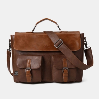 Miesten Vintage Monitoiminen Kaksinkertainen Etutasku Opettajan Laukku Salkku 14 Tuuman Kannettavan Tietokoneen Laukku Crossbody Olkalaukku