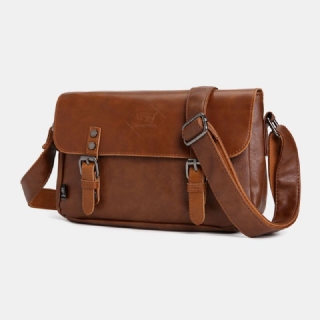 Miesten Vintage Vedenpitävä Monitaskuinen Keinonahkainen Crossbody Laukku Olkalaukku