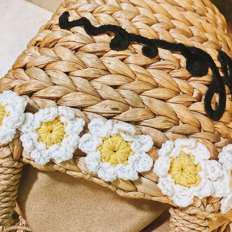 Naiset Matkustavat Daisy Beach Weave Straw Crossbody Laukku Ämpärilaukku