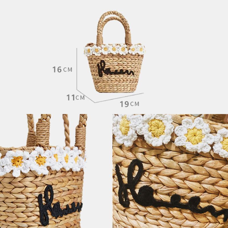 Naiset Matkustavat Daisy Beach Weave Straw Crossbody Laukku Ämpärilaukku