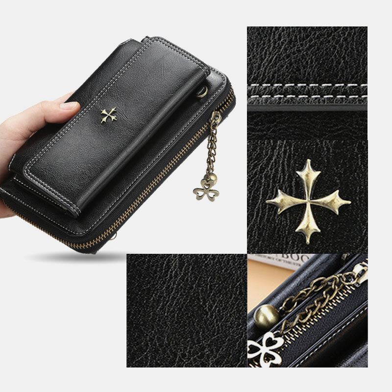 Naiset Pu Nahka Ristikukka Tupsu Suuri Kapasiteetti Multi-card Slot Puhelinlaukku Crossbody Bag Olkalaukku