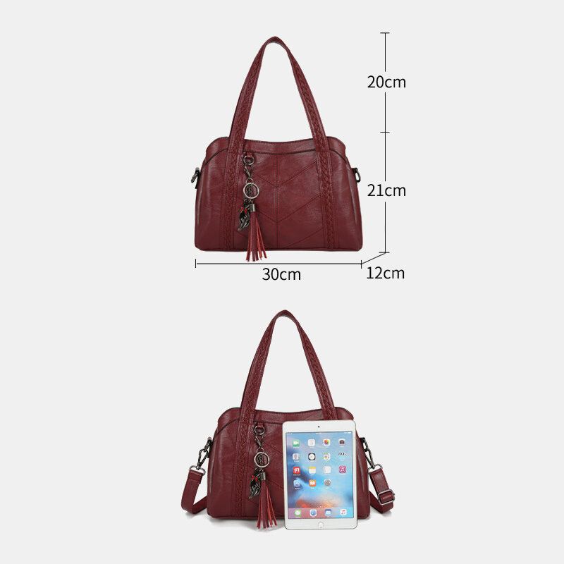 Naiset Useita Taskuja Useita Lokeroita Tupsu Crossbody Bag Retro Suuri Tilavuus Kangas Olkalaukku Käsilaukku