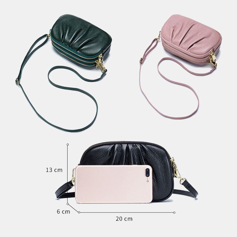 Naisten Aitoa Nahkaa 3 Vetoketjullinen Tasku Kokoontaittuva Crossbody-laukku