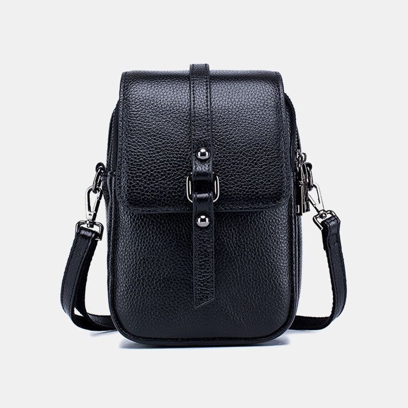 Naisten Aitoa Nahkaa Casual Retro Monikerroksinen Kuulokeaukko 6.5 Tuuman Puhelinlaukku Crossbody Bag