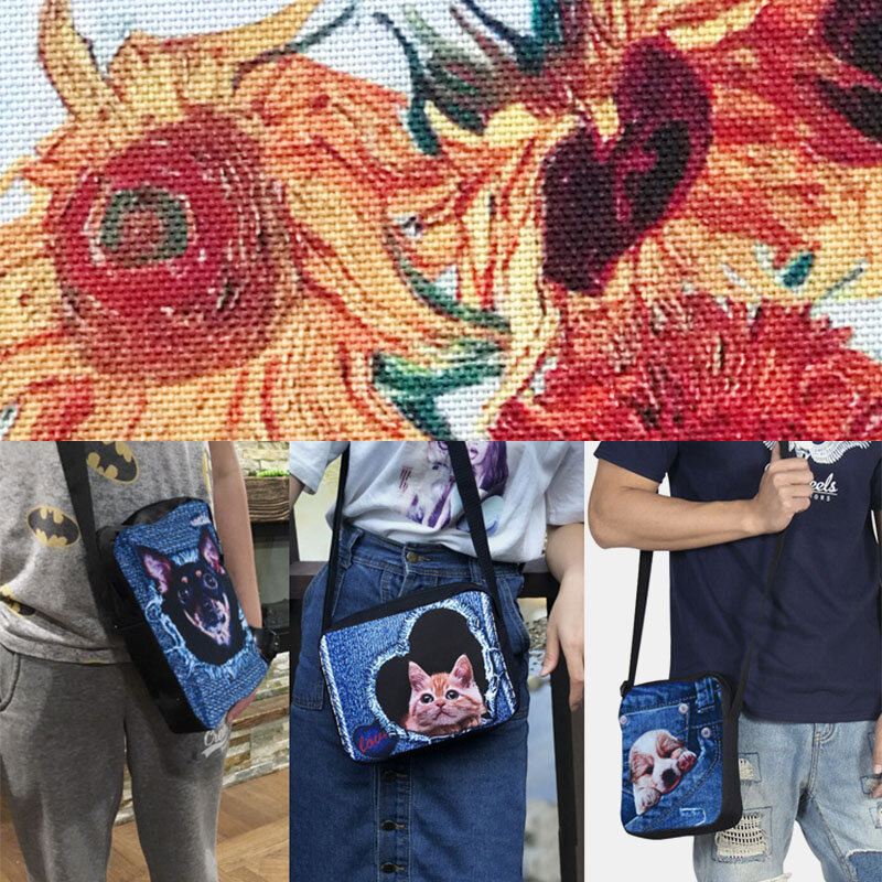 Naisten Denim 3d Kolmiulotteinen Eläin Luova Sarjakuva Söpö Print Kissa Rento Puhelinlaukku Vyötärölaukku Crossbody Laukku