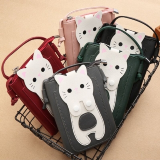 Naisten Keinonahka Super Cute Cat Kitty Pattern 6.3 Tuuman Puhelinlaukku Pieni Säilytyslaukku Crossbody Laukku