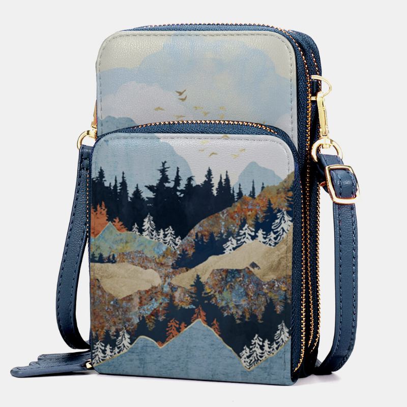 Naisten Keinonahkainen Naisten Mountain Treetop Print Bag 6.3 Tuuman Puhelinlaukku Crossbody Laukku