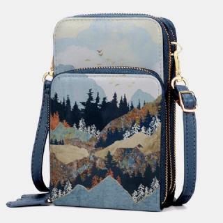 Naisten Keinonahkainen Naisten Mountain Treetop Print Bag 6.3 Tuuman Puhelinlaukku Crossbody Laukku