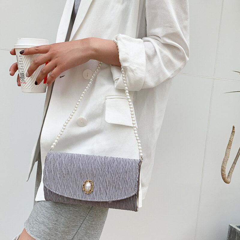 Naisten Polyester Pearl Solid Satchel Olkalaukku Crossbody Laukku