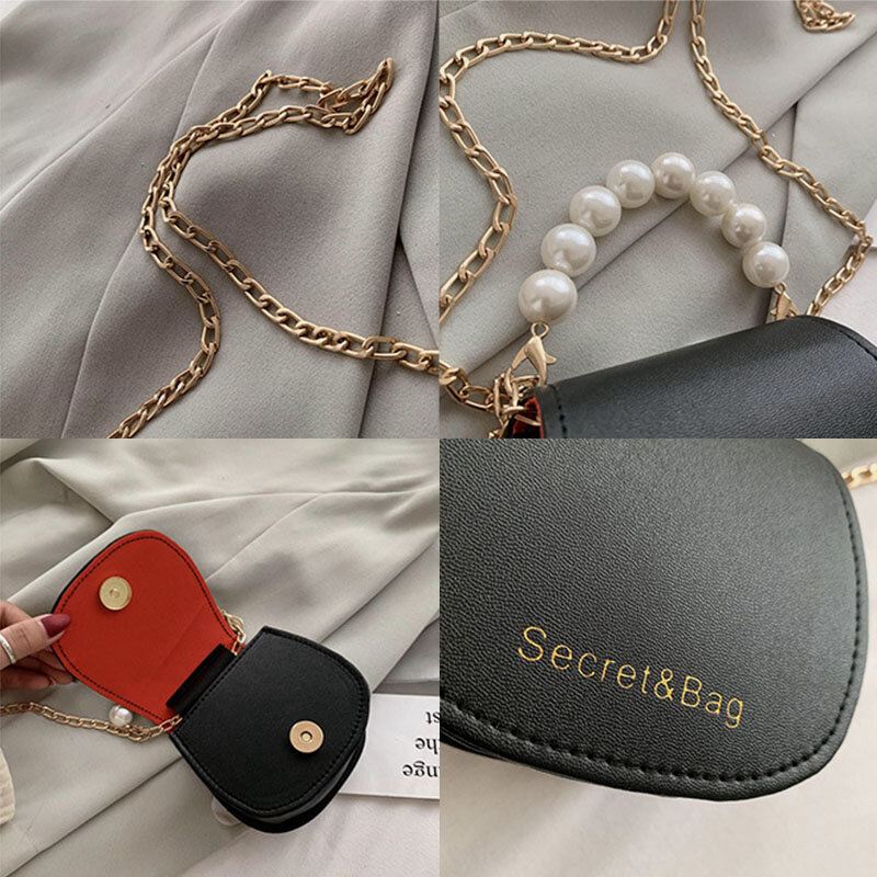 Naisten Pu Nahka Pearl Chain Käsilaukku Olkalaukku Crossbody Laukut