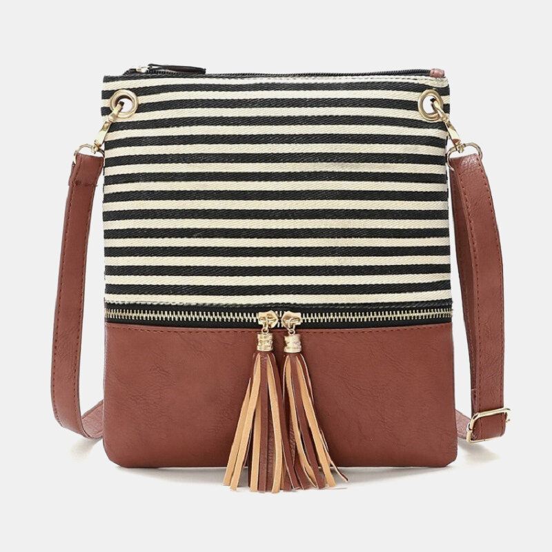 Naisten Raidallinen Tupsu Casual Canvas Crossbody Laukku Olkalaukku