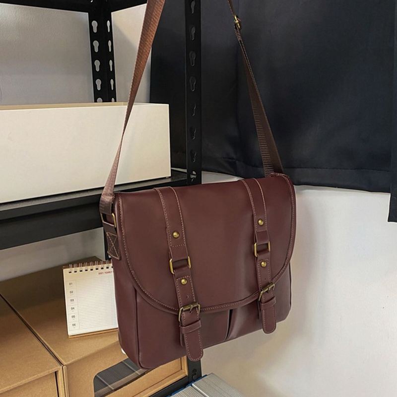 Uniseksuaali Tekonahka Vintage Suuri Kapasiteetti Multi Slot Messenger Bag Kestävä Crossbody Laukku