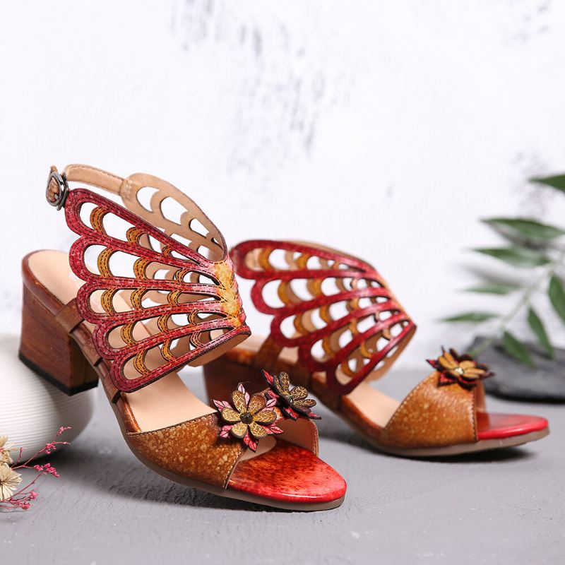 Nahkakukat Leikkaukset Butterfly Wings Solki Slingback Block Heel Sandaalit