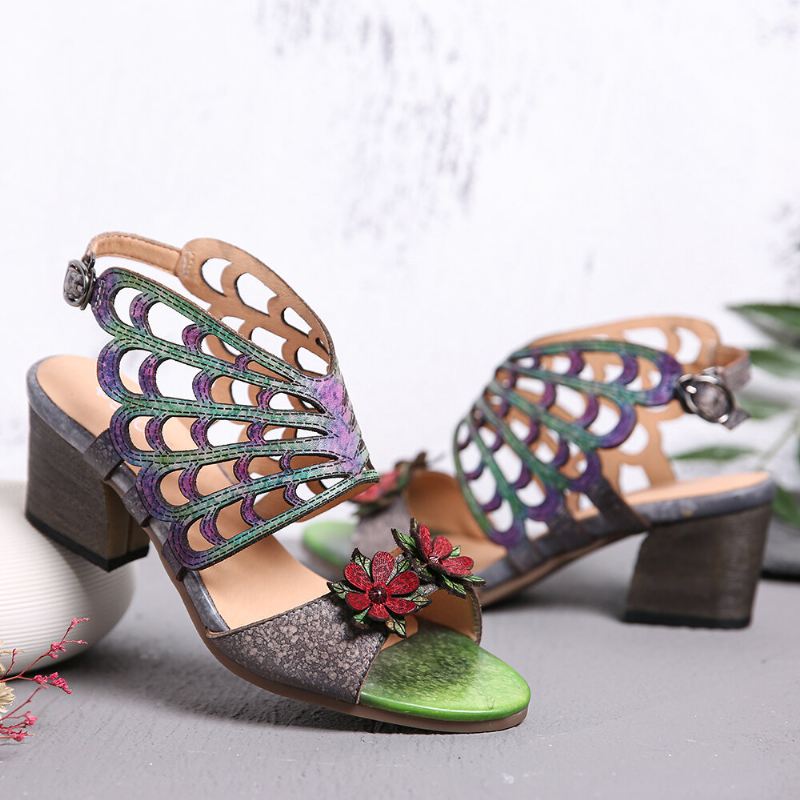 Nahkakukat Leikkaukset Butterfly Wings Solki Slingback Block Heel Sandaalit