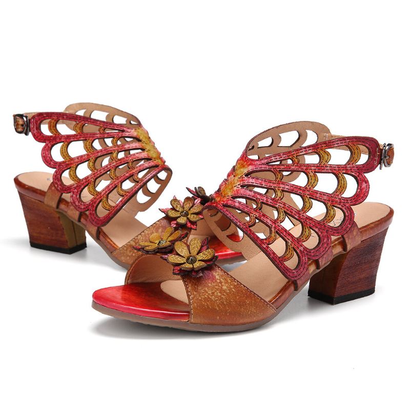 Nahkakukat Leikkaukset Butterfly Wings Solki Slingback Block Heel Sandaalit