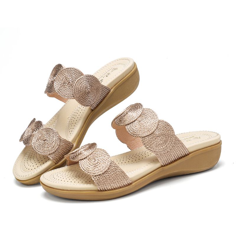 Naisten Bohemian Double Band Woven Beach Casual Wedges Sandaalit