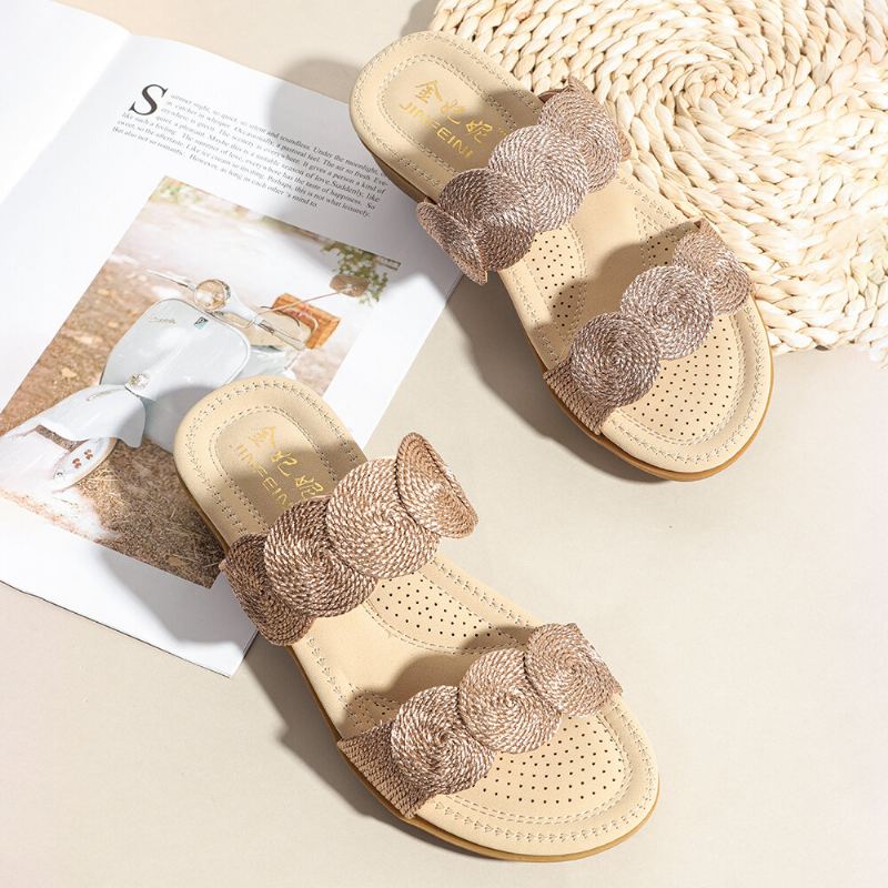 Naisten Bohemian Double Band Woven Beach Casual Wedges Sandaalit