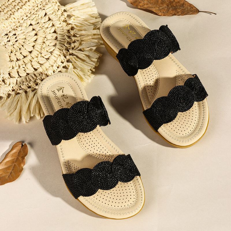 Naisten Bohemian Double Band Woven Beach Casual Wedges Sandaalit