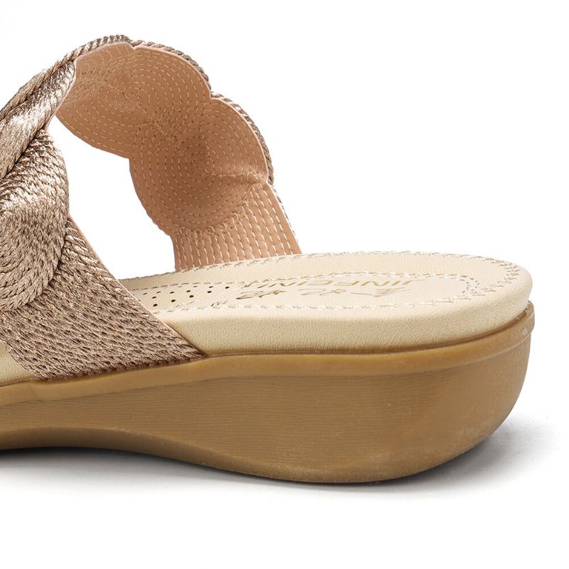 Naisten Bohemian Double Band Woven Beach Casual Wedges Sandaalit