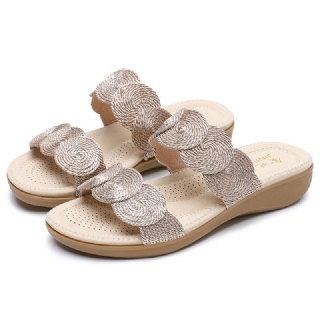 Naisten Bohemian Double Band Woven Beach Casual Wedges Sandaalit