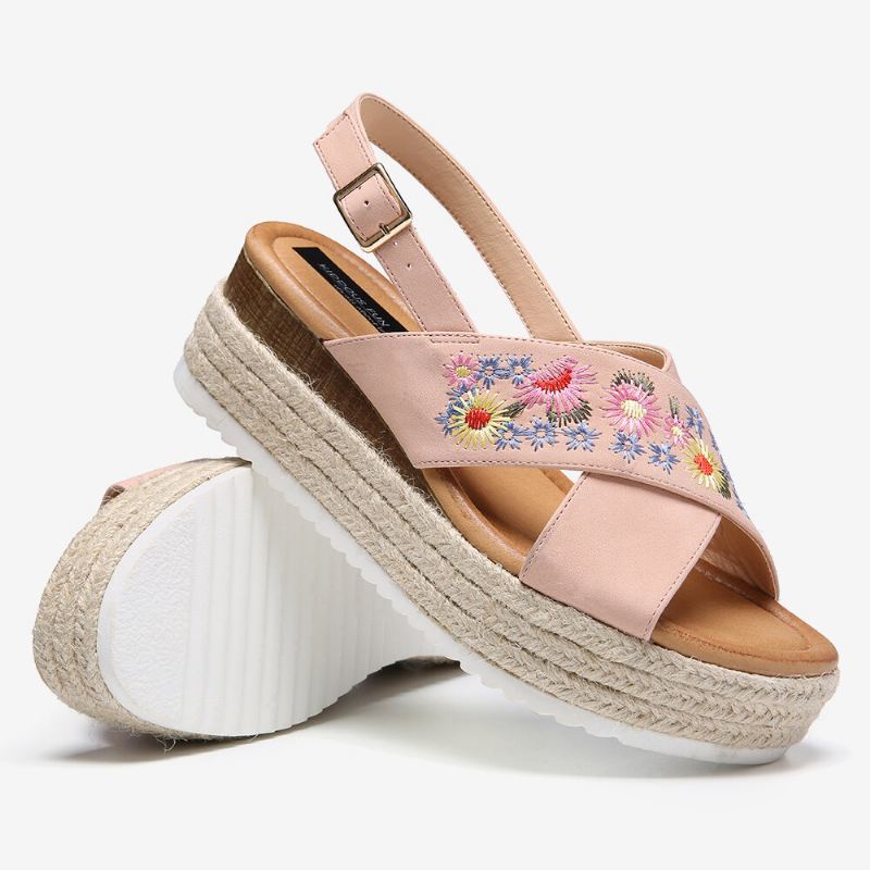 Naisten Espadrillit Brodeeraus Kukat Ristihihna Slingback Casual Platform Sandaalit