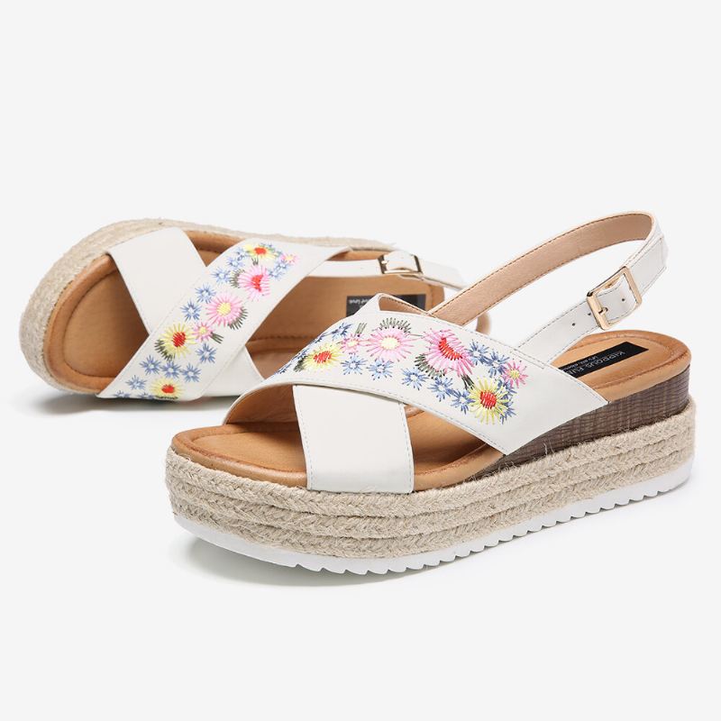 Naisten Espadrillit Brodeeraus Kukat Ristihihna Slingback Casual Platform Sandaalit