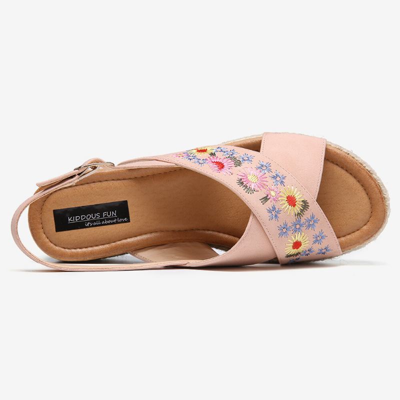 Naisten Espadrillit Brodeeraus Kukat Ristihihna Slingback Casual Platform Sandaalit