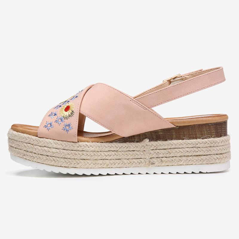 Naisten Espadrillit Brodeeraus Kukat Ristihihna Slingback Casual Platform Sandaalit