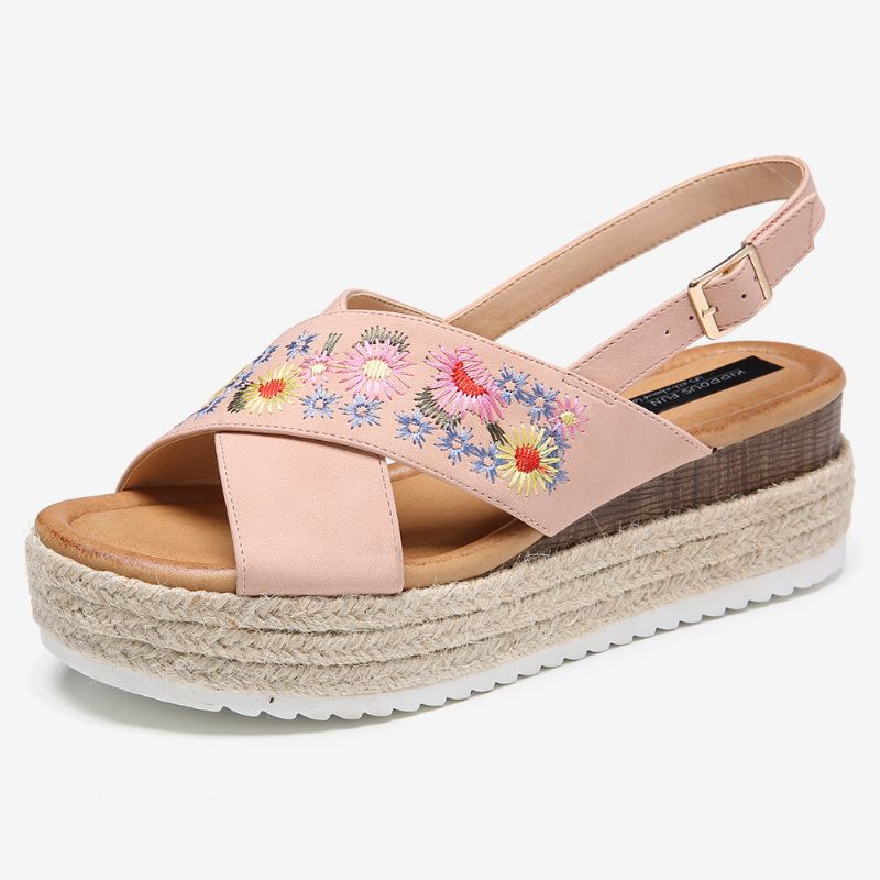 Naisten Espadrillit Brodeeraus Kukat Ristihihna Slingback Casual Platform Sandaalit