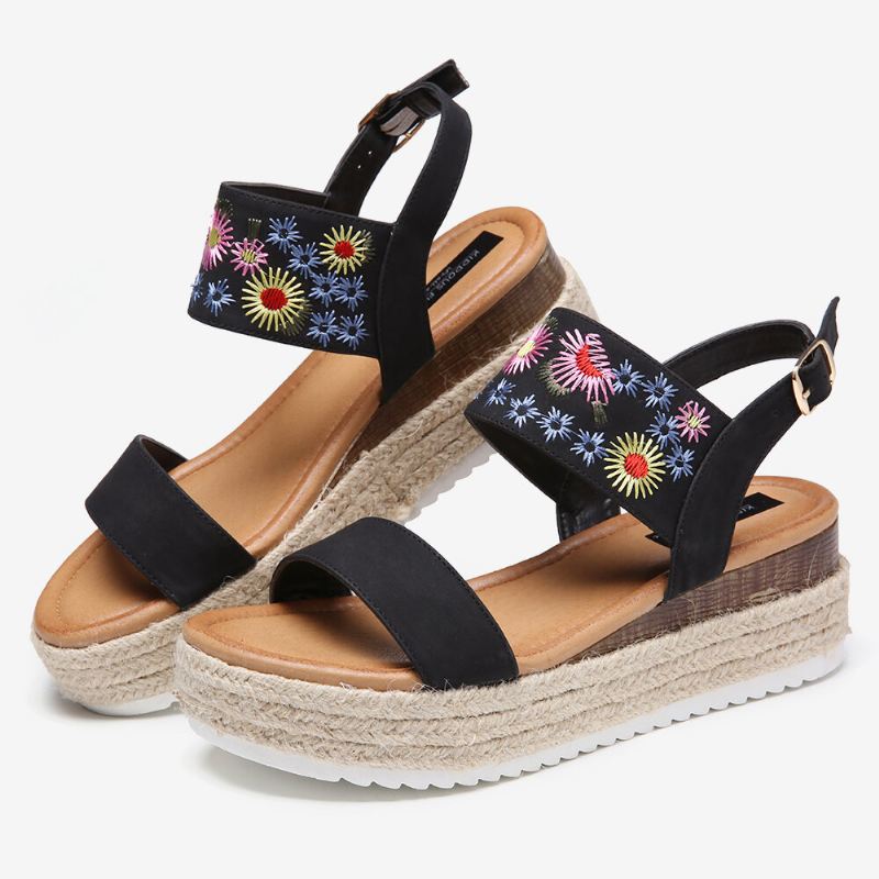 Naisten Espadrillit Kirjonta Kukat Solkihihna Slingback Platform Sandaalit