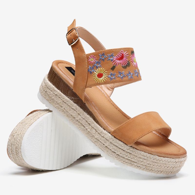 Naisten Espadrillit Kirjonta Kukat Solkihihna Slingback Platform Sandaalit