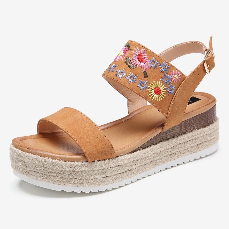 Naisten Espadrillit Kirjonta Kukat Solkihihna Slingback Platform Sandaalit