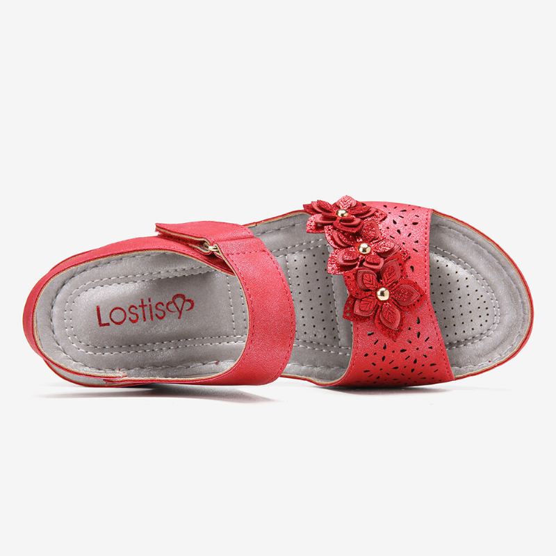 Naisten Hook Loop Flower Decro Open Toe Mukavat Wedge Sandaalit