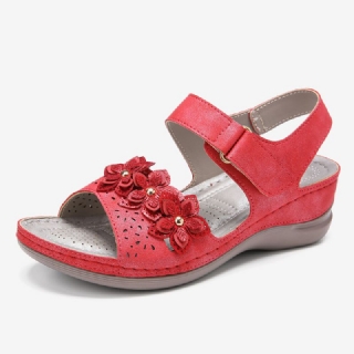 Naisten Hook Loop Flower Decro Open Toe Mukavat Wedge Sandaalit