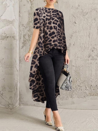 100 % Polyesteri Leopard Print High Low-pusero Naisille