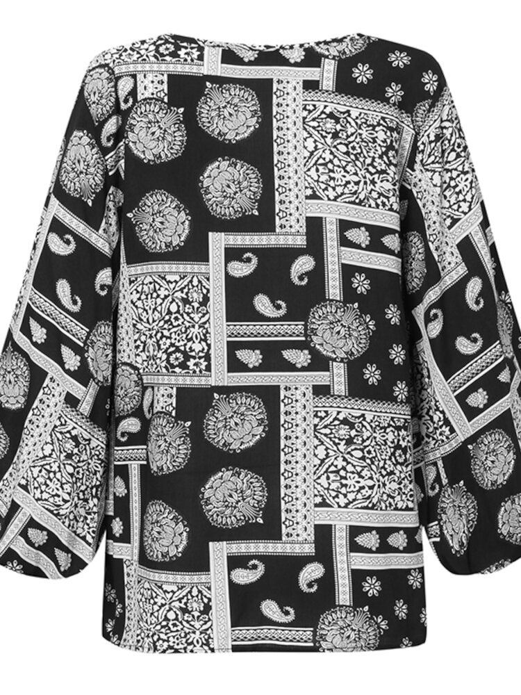 Naisten Boheemi Retro Puff Sleeve Printing Quarter Sleeve Casual Puserot